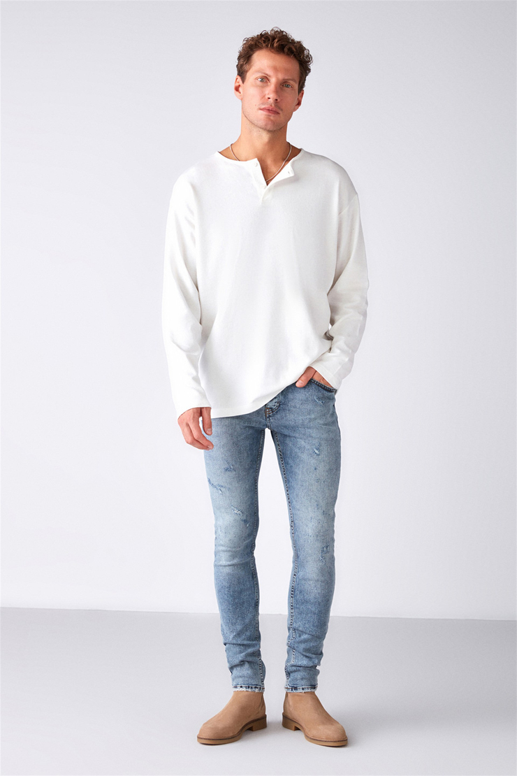 LORENZO Örme Regular Ekru  Sweatshirt