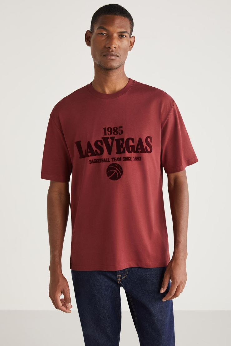 LOU Basic Relaxed Bordo Tekli T-Shirt