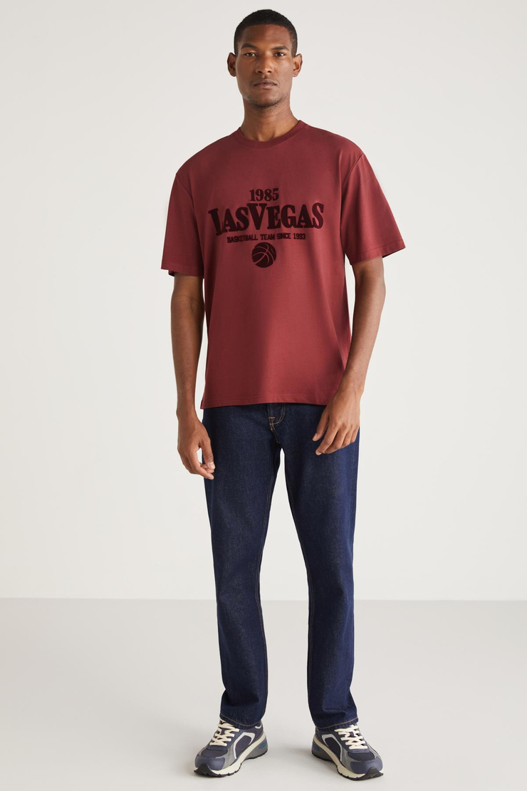 LOU Basic Relaxed Bordo Tekli T-Shirt