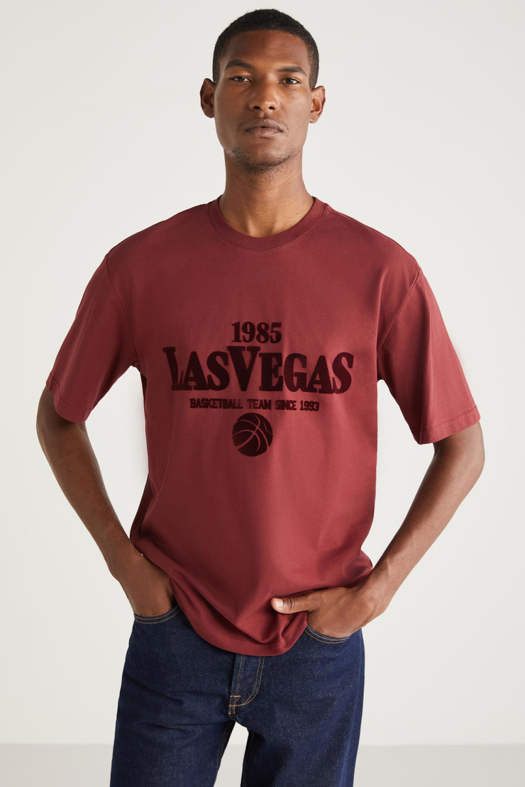 LOU Basic Relaxed Bordo Tekli T-Shirt