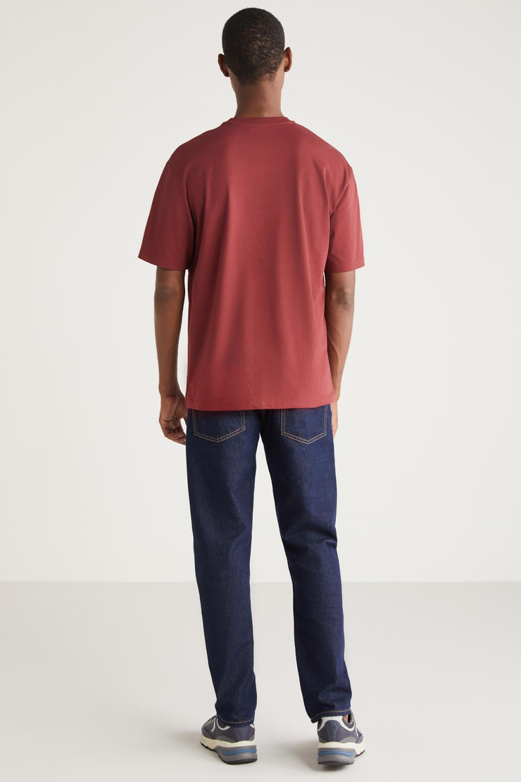 LOU Basic Relaxed Bordo Tekli T-Shirt