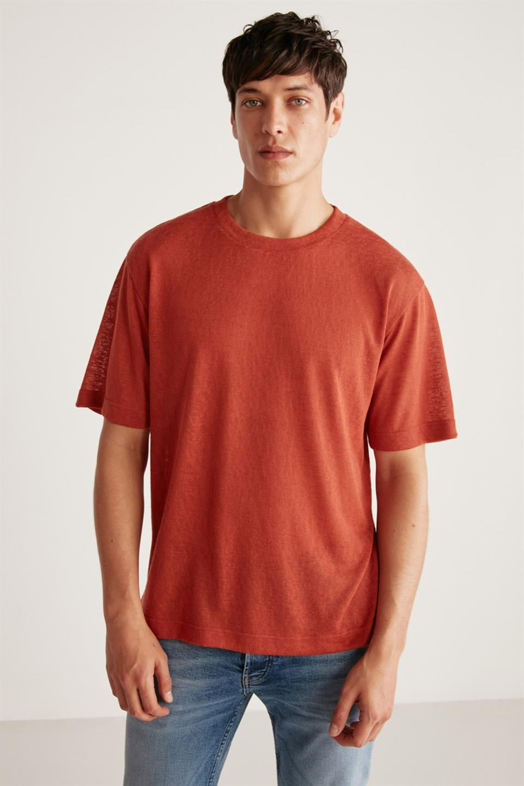 LUCAS Örme Regular Bordo Tekli T-Shirt