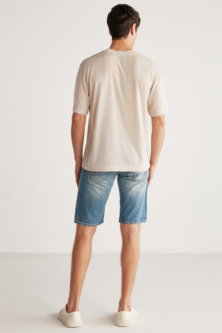 LUCAS Örme Regular Ekru Tekli T-Shirt
