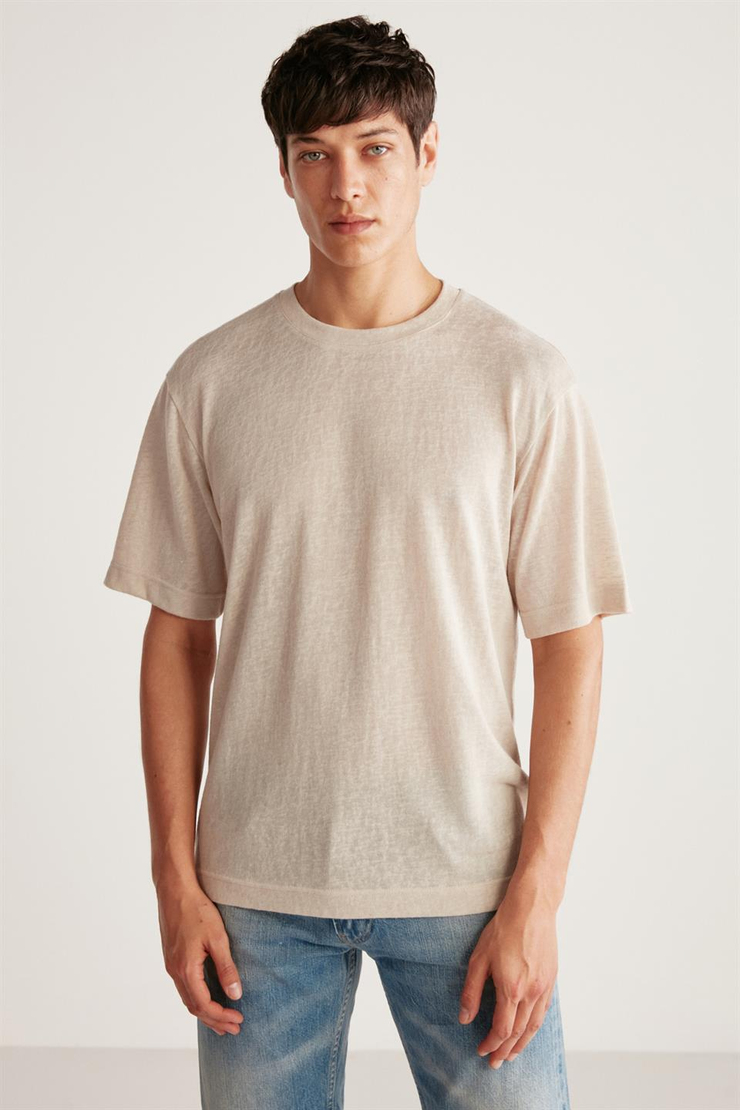LUCAS Örme Regular Ekru Tekli T-Shirt