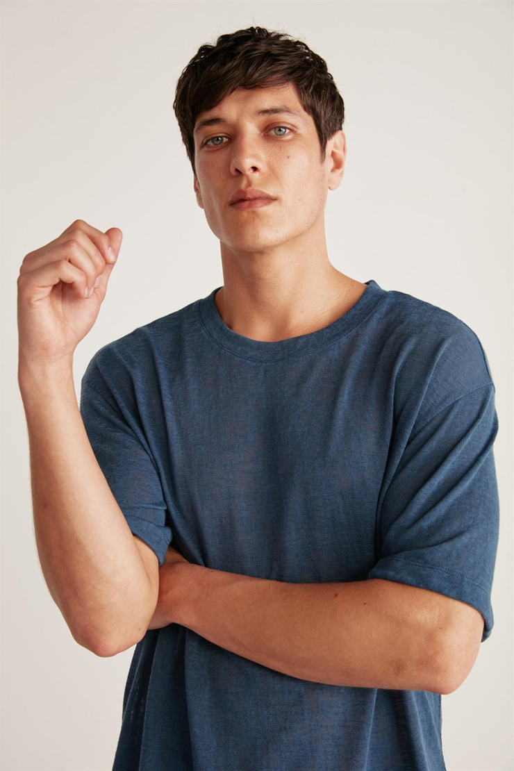LUCAS Örme Regular Lacivert Tekli T-Shirt