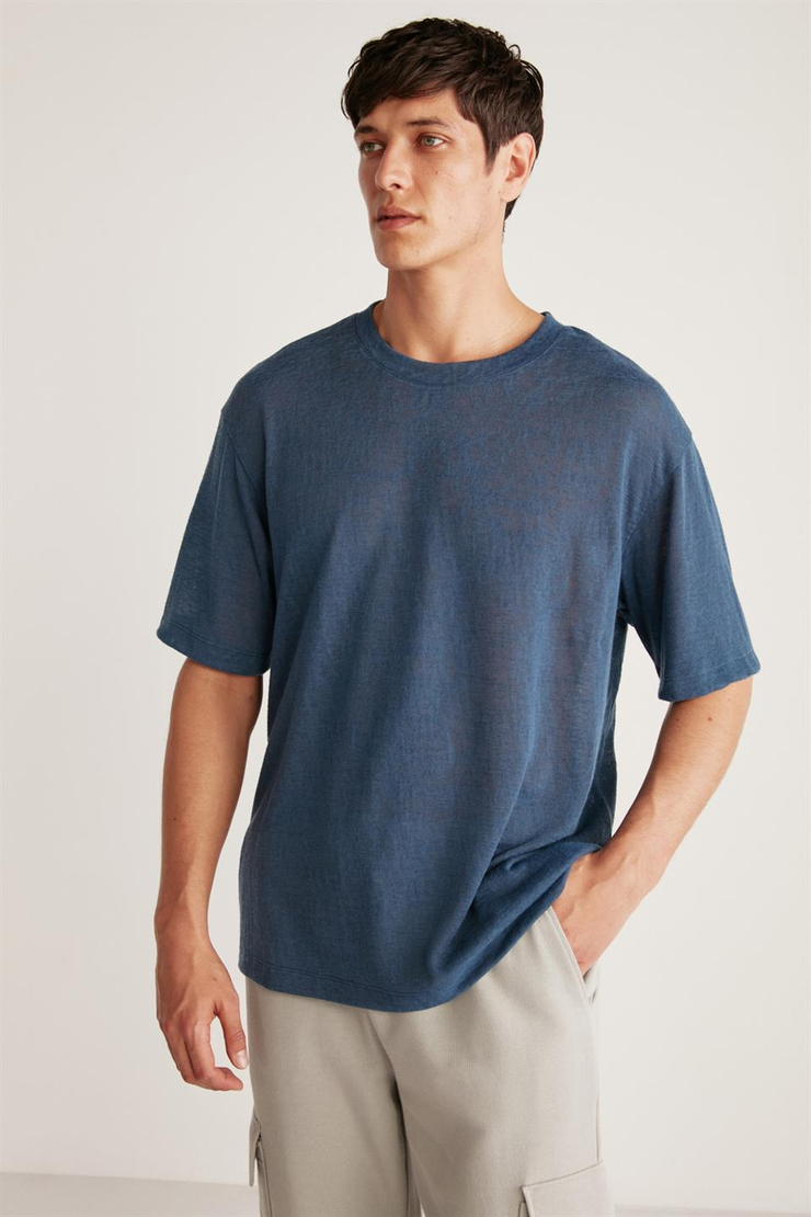 LUCAS Örme Regular Lacivert Tekli T-Shirt