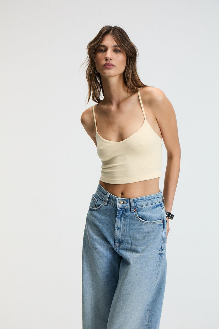 LUMINA Kadın İnce Ayar Askılı Slim Crop Sarı Atlet