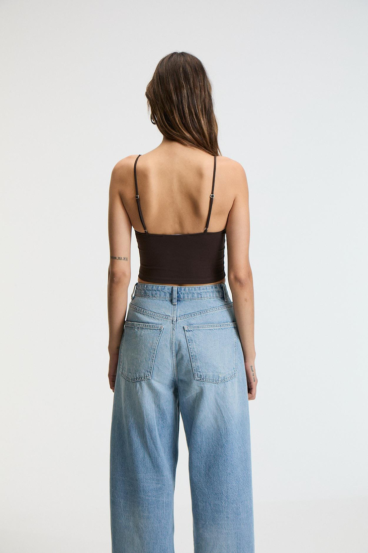 LUMINA Kadın İnce Ayar Askılı Slim Crop Kahverengi Atlet