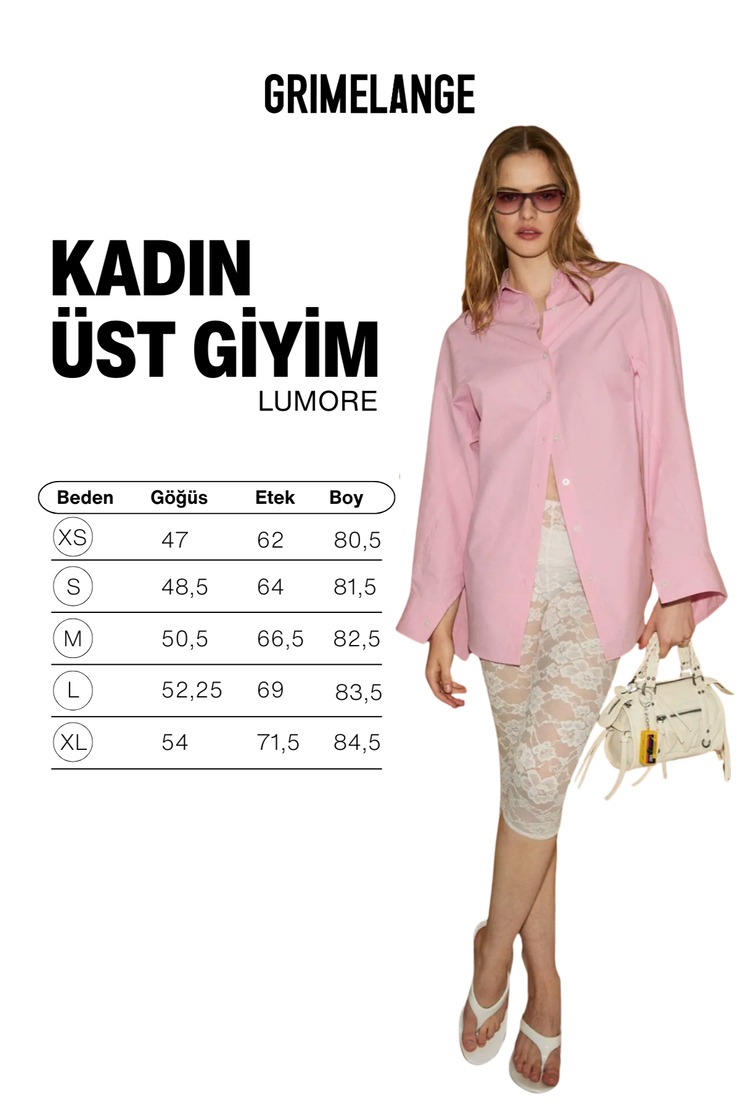 LUMORE Kadın Oversize Fit %100 Organik Pamuklu Pembe Gömlek