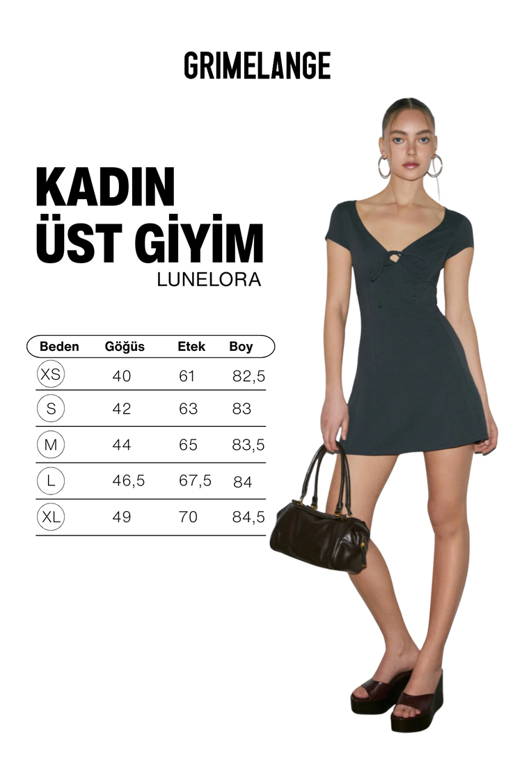 LUNELORA Kadın Esnek Kumaşlı Göğüs Bağlama Detaylı Bengalin Mini Gri Elbise