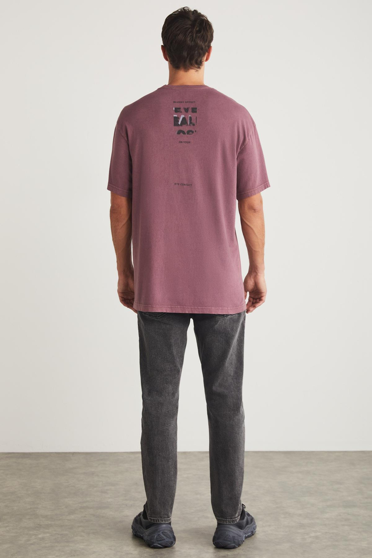 LUTHER Basic Oversize Mor Tekli T-Shirt