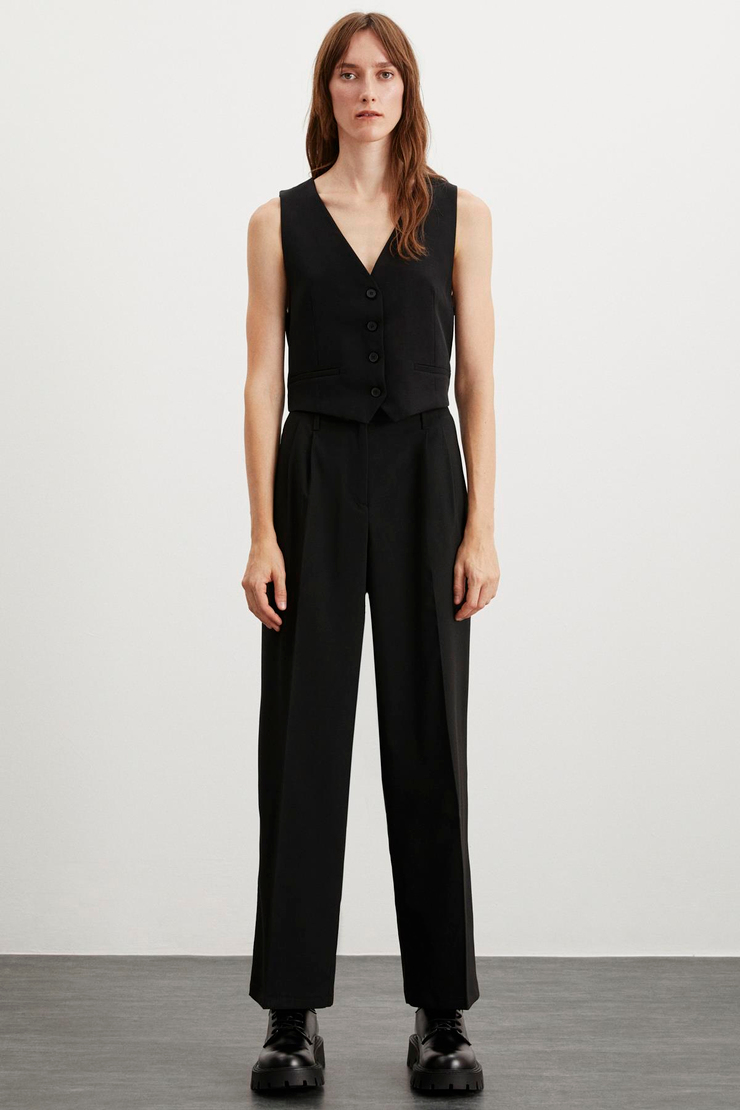 LUZIA  Wide Leg Siyah Tekli Pantolon