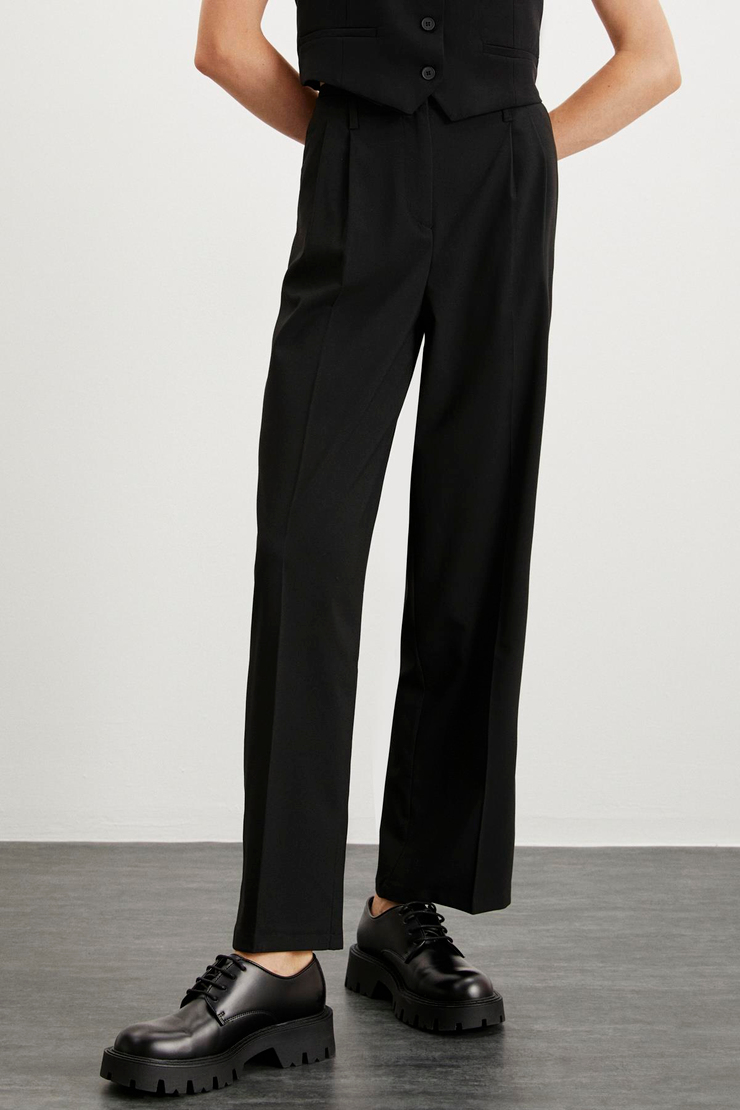 LUZIA  Wide Leg Siyah Tekli Pantolon