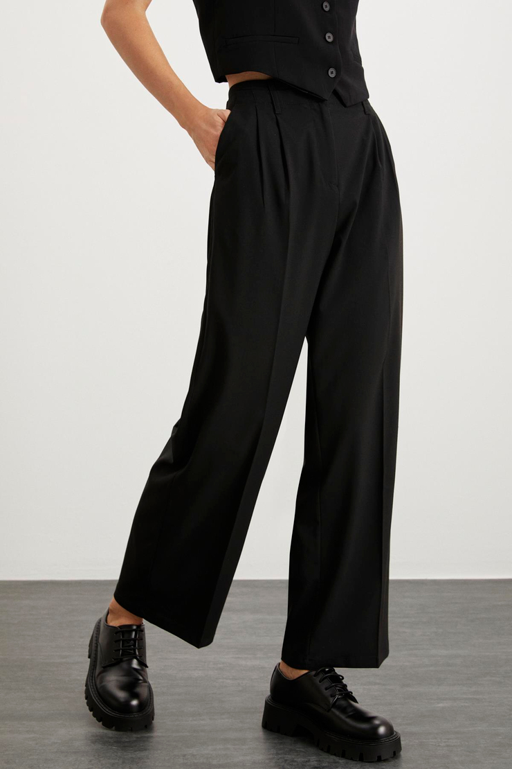 LUZIA  Wide Leg Siyah Tekli Pantolon