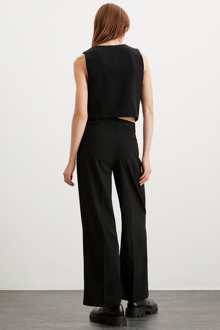 LUZIA  Wide Leg Siyah Tekli Pantolon