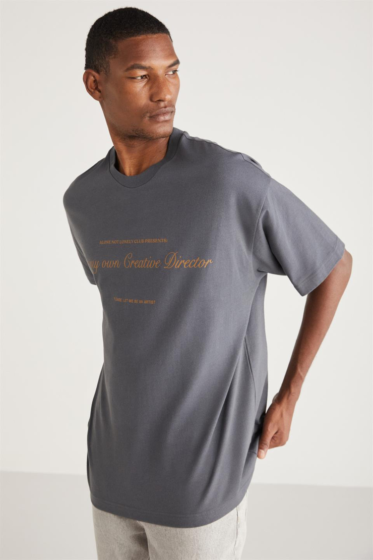 LYLE Örme Relaxed Antrasit Tekli T-Shirt