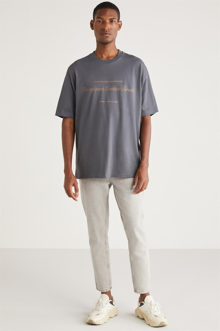 LYLE Örme Relaxed Antrasit Tekli T-Shirt
