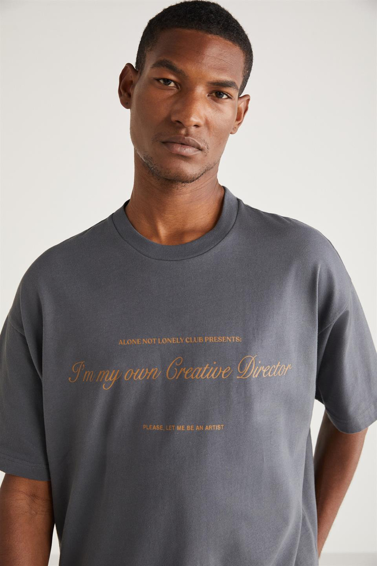 LYLE Örme Relaxed Antrasit Tekli T-Shirt
