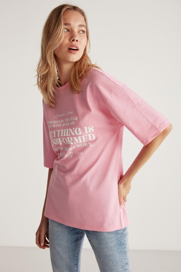 MADELINE Örme Oversize Pembe  T-Shirt