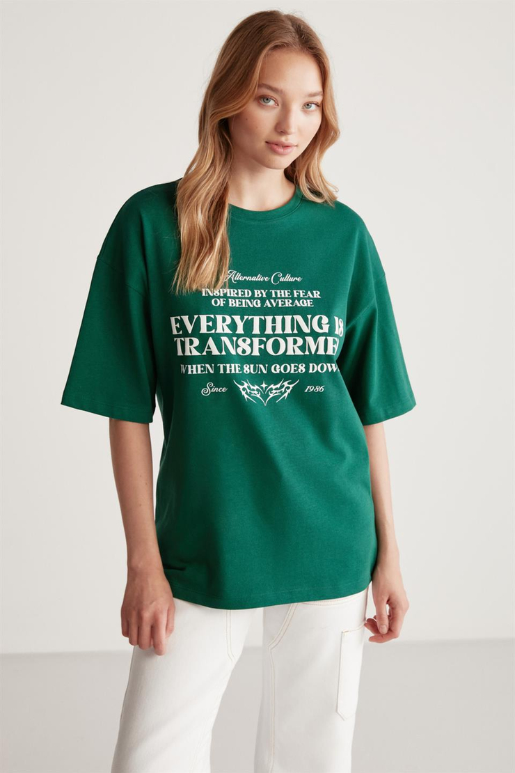 MADELINE Örme Oversize Yeşil  T-Shirt