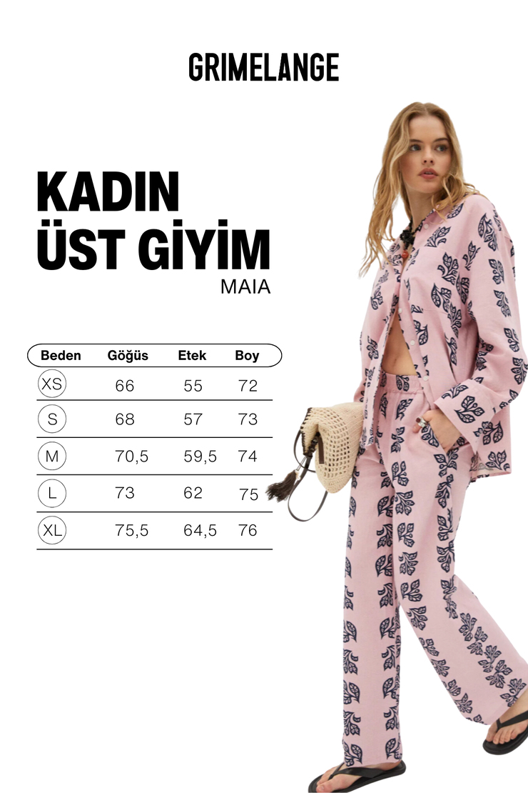 MAIA Kadın Keten Karışımlı Baskı Detaylı Regılar Fit Lila Gömlek