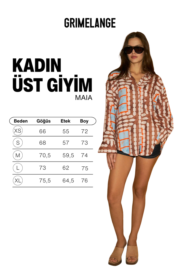 MAIA Kadın Keten Karışımlı Baskı Detaylı Regılar Fit Kahverengi Gömlek