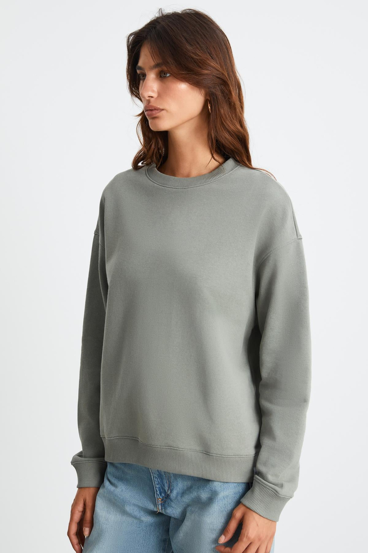 MAIJA Kadın Bisiklet Yaka İçi Polarlı Oversize Fit Basic Açık Haki Sweatshirt