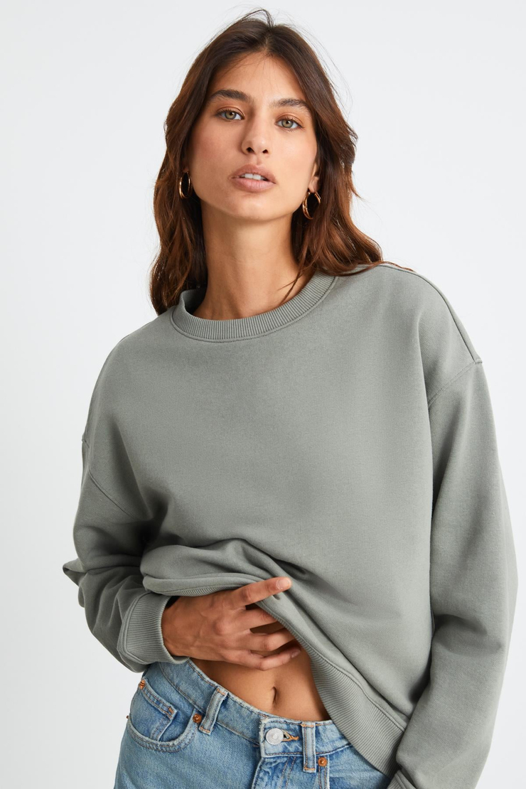 MAIJA Kadın Bisiklet Yaka İçi Polarlı Oversize Fit Basic Açık Haki Sweatshirt