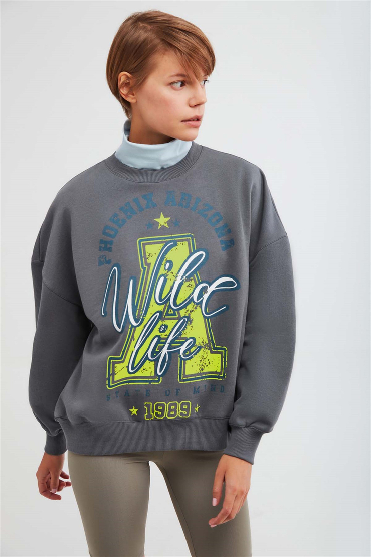 MAJ Örme Oversize Antrasit  Sweatshirt