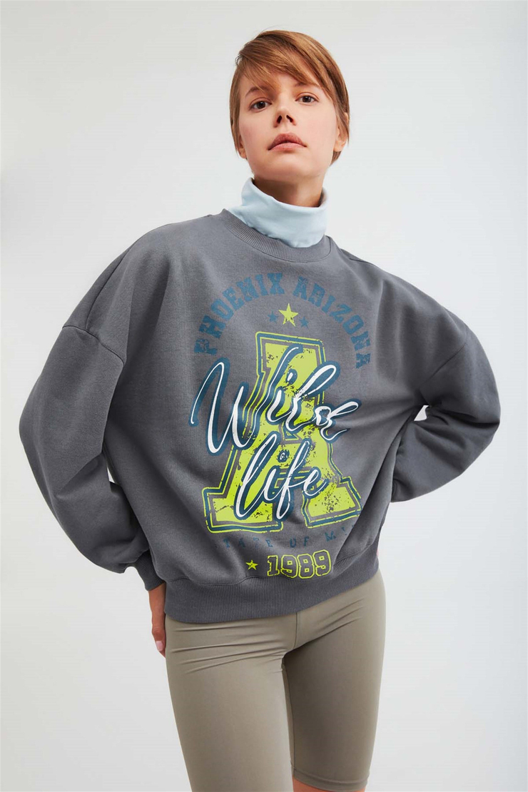 MAJ Örme Oversize Antrasit  Sweatshirt