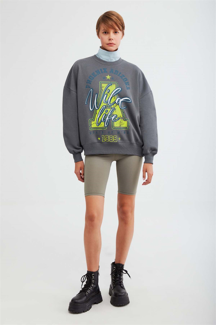 MAJ Örme Oversize Antrasit  Sweatshirt