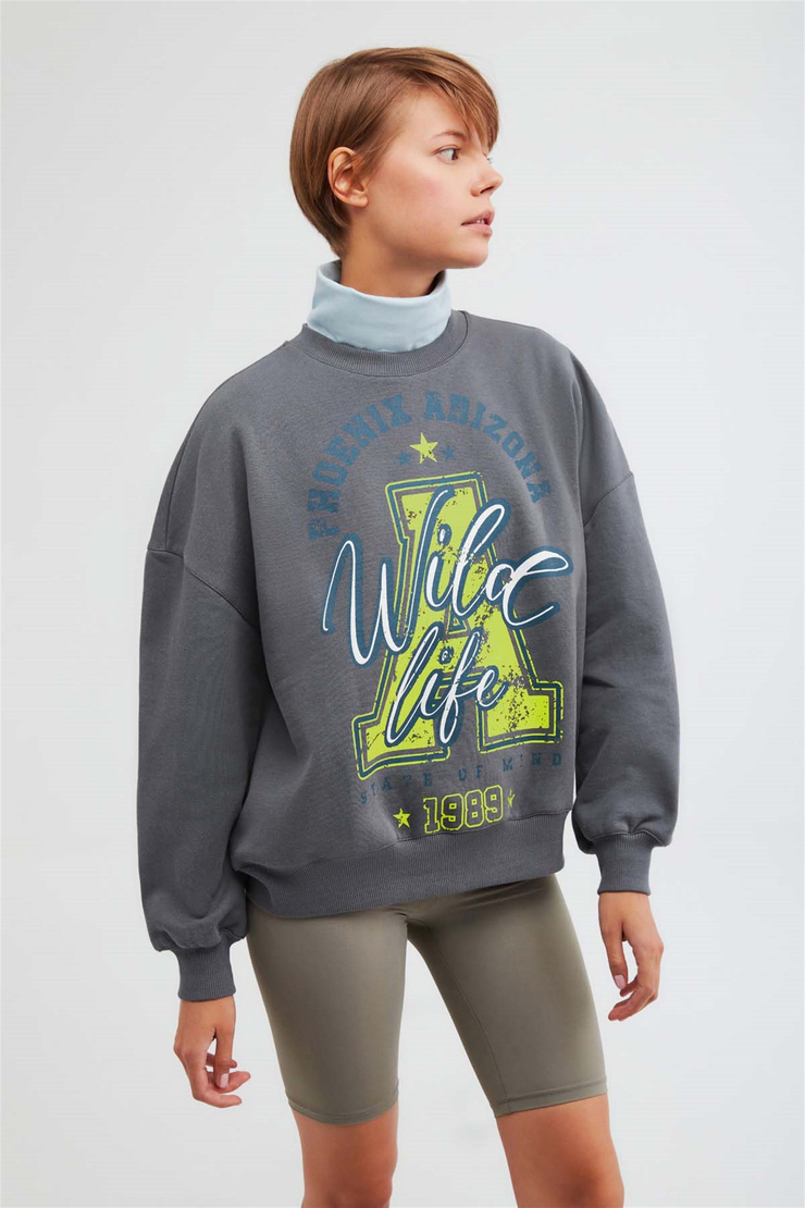 MAJ Örme Oversize Antrasit  Sweatshirt