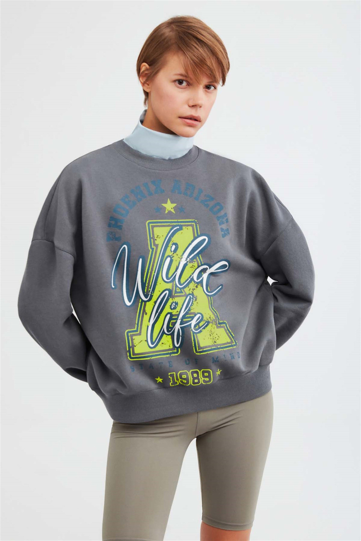 MAJ Örme Oversize Antrasit  Sweatshirt