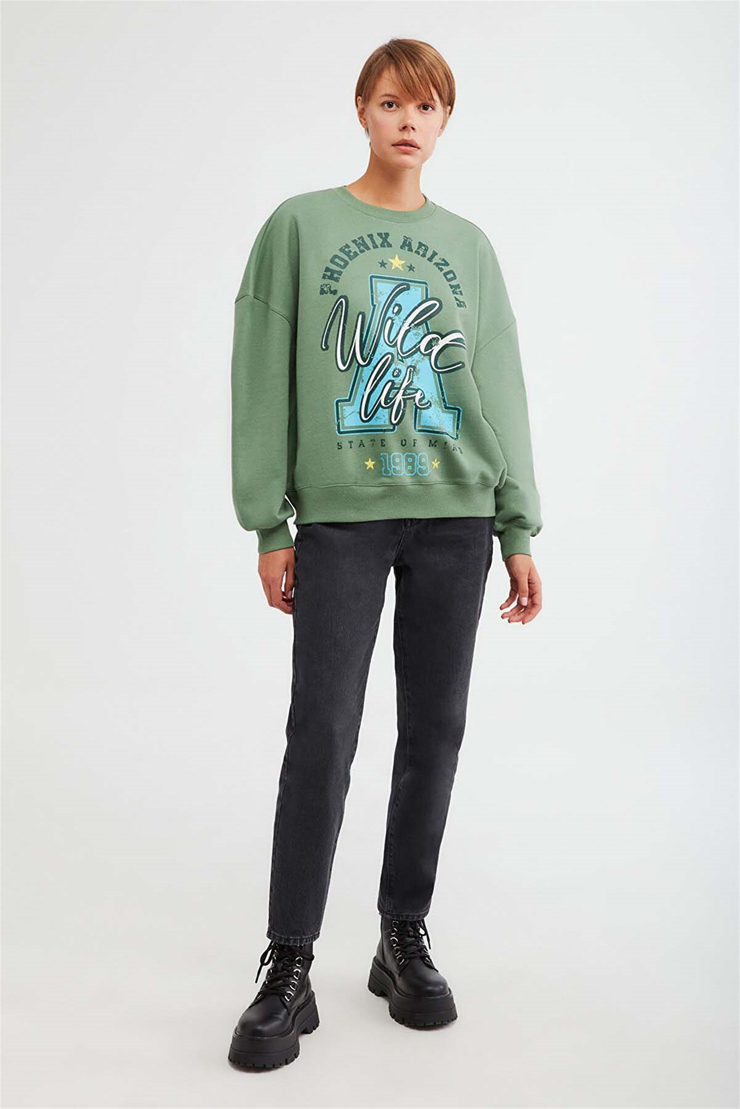 MAJ Örme Oversize Yeşil  Sweatshirt