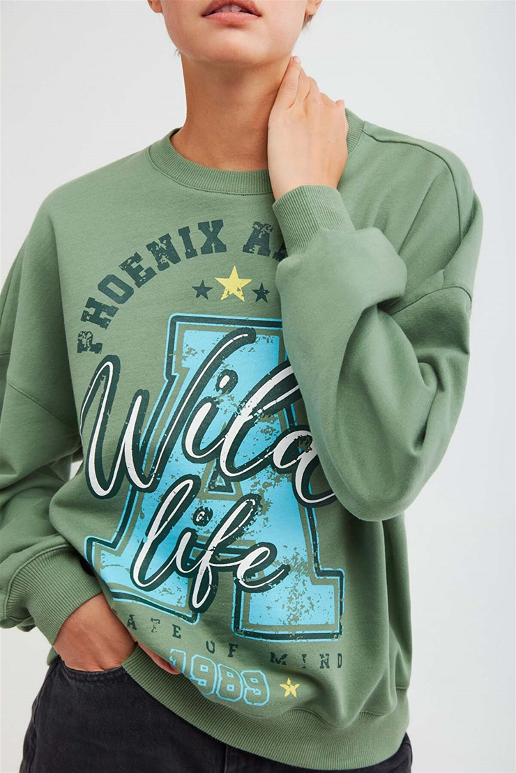 MAJ Örme Oversize Yeşil  Sweatshirt
