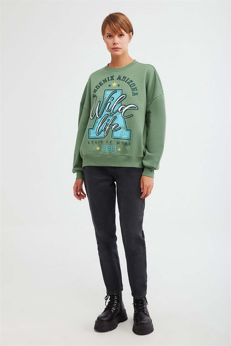 MAJ Örme Oversize Yeşil  Sweatshirt