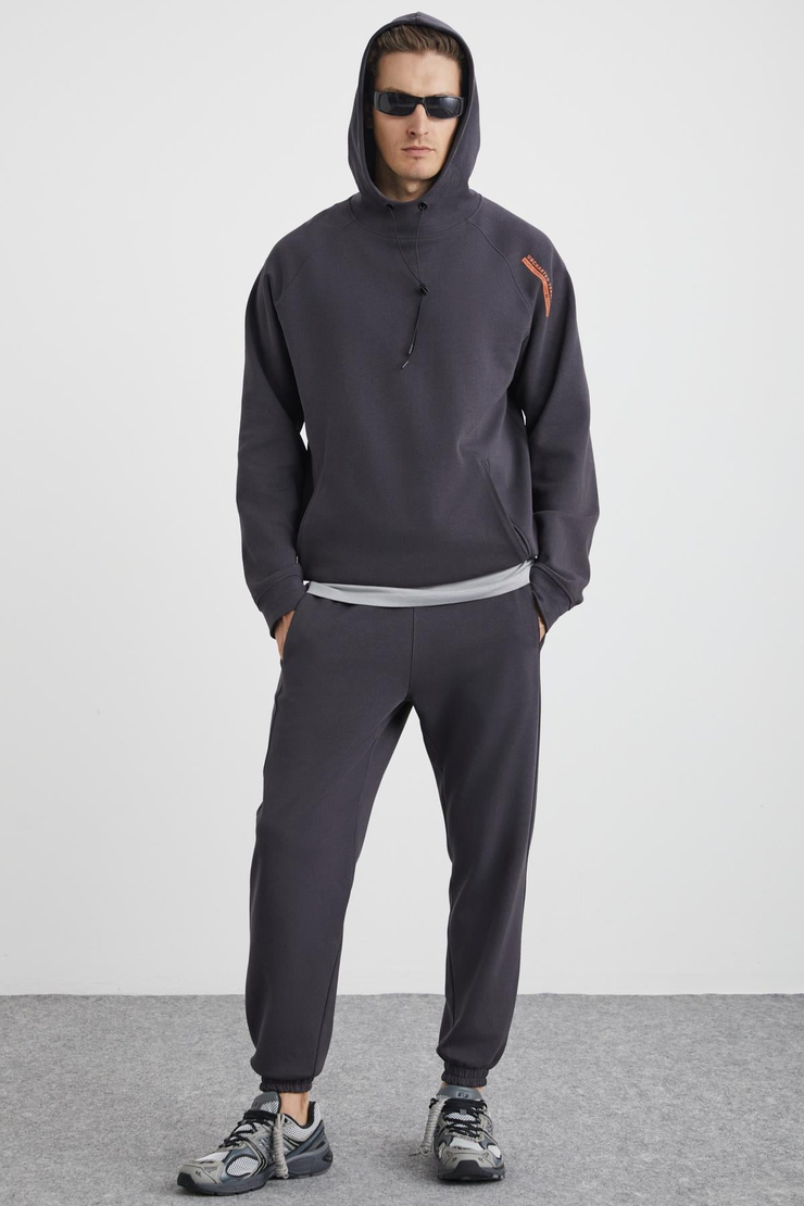 MALAGOS Erkek İçi Polarlı Yumuşacık 3 İplik İçi Şardonlu Regular Kapüşonlu Antrasit Sweatshirt