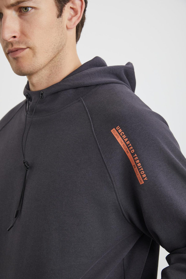 MALAGOS Erkek İçi Polarlı Yumuşacık 3 İplik İçi Şardonlu Regular Kapüşonlu Antrasit Sweatshirt