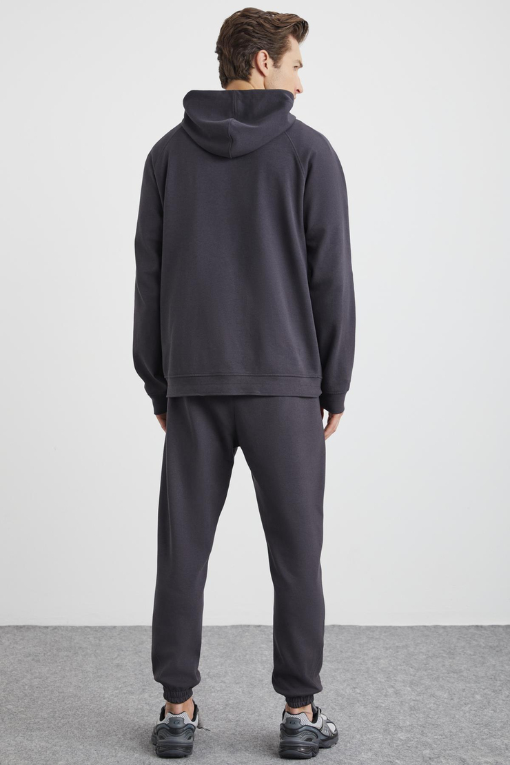 MALAGOS Erkek İçi Polarlı Yumuşacık 3 İplik İçi Şardonlu Regular Kapüşonlu Antrasit Sweatshirt