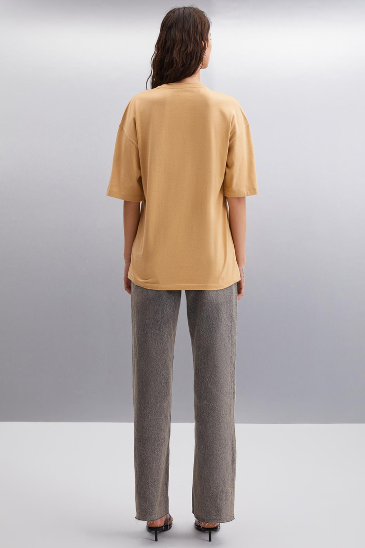 MALIKA  Oversize Bej Tekli T-Shirt