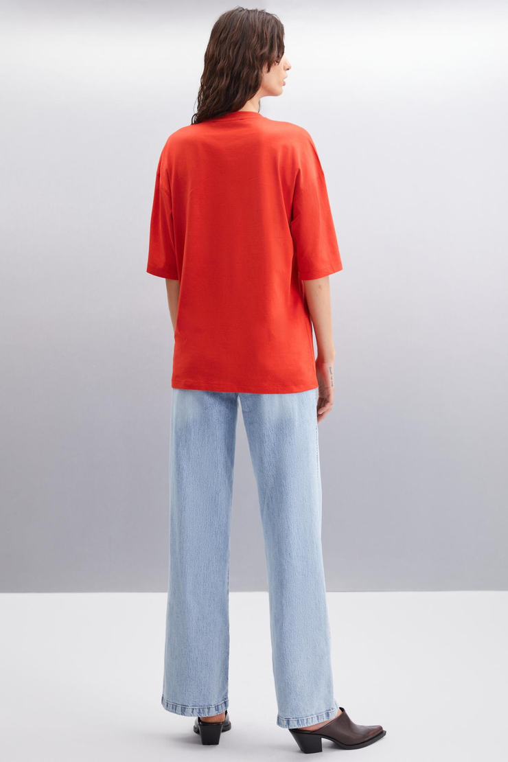 MALIKA  Oversize Kırmızı Tekli T-Shirt