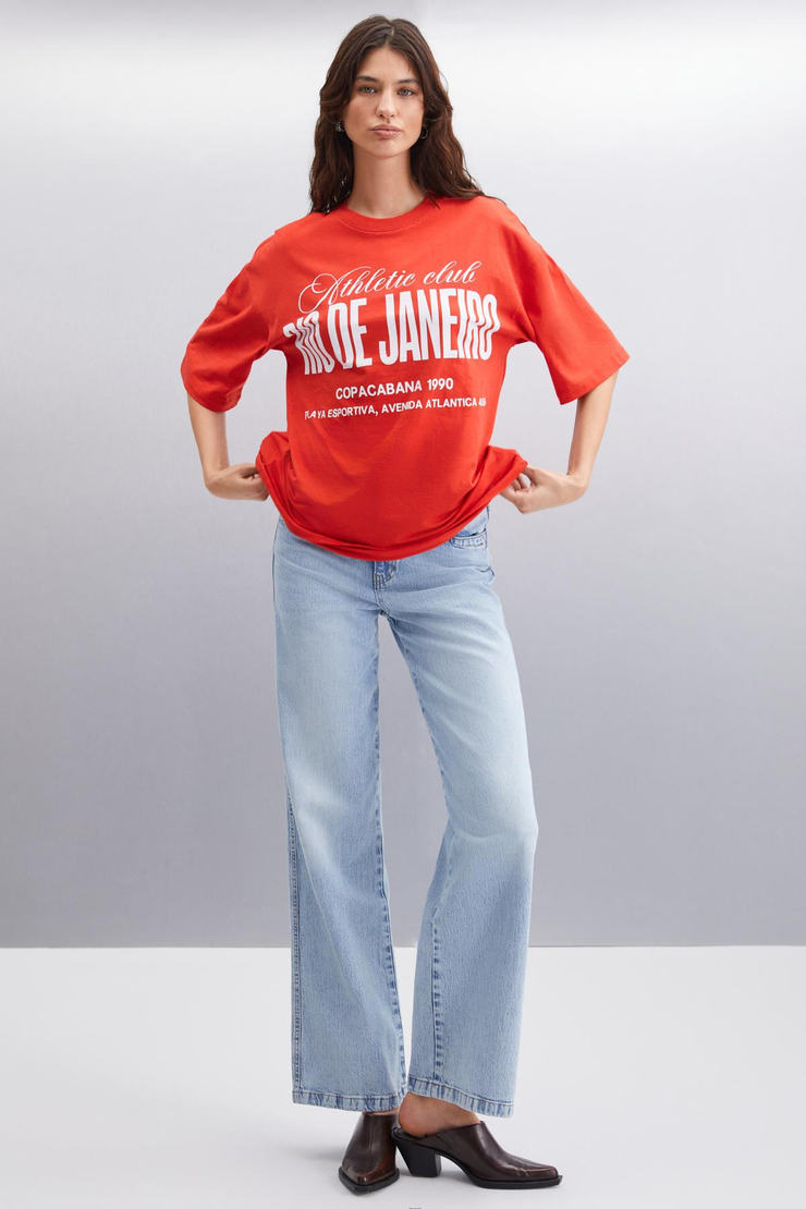 MALIKA  Oversize Kırmızı Tekli T-Shirt