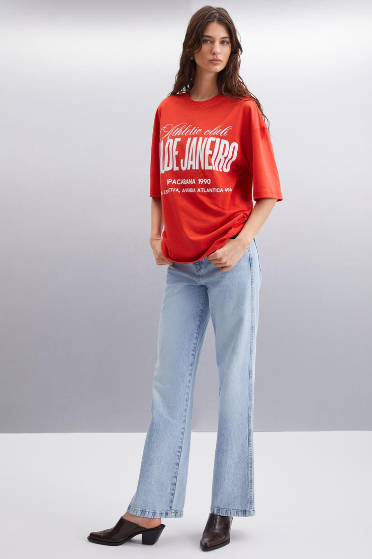 MALIKA  Oversize Kırmızı Tekli T-Shirt
