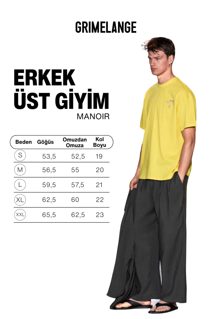 MANOIR Erkek Organik Pamuklu Baskı Detaylı Rahat Kalıp Sarı T-Shirt