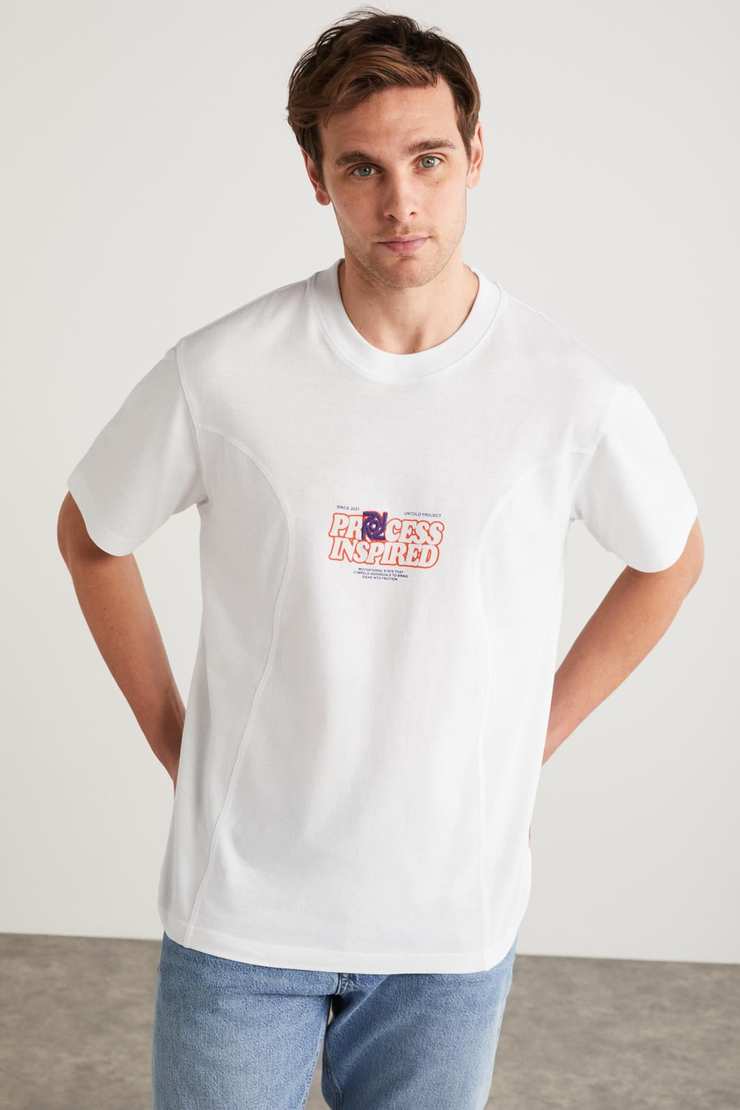 MANUEL Basic Oversize Beyaz Tekli T-Shirt