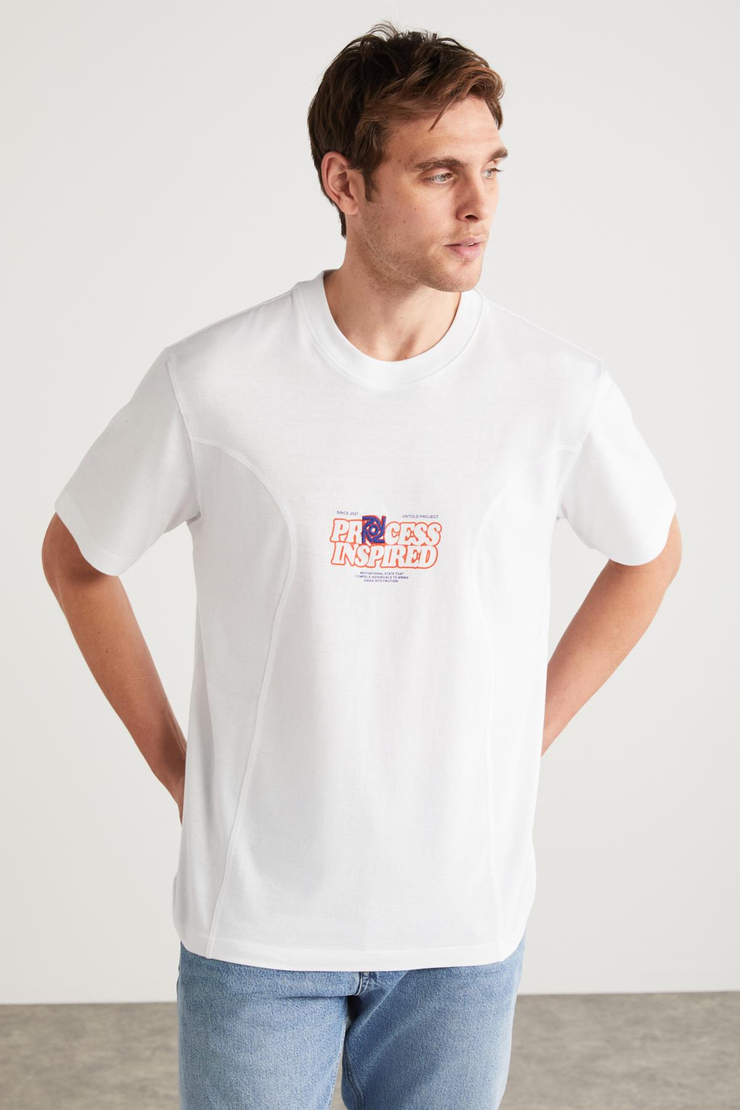 MANUEL Basic Oversize Beyaz Tekli T-Shirt