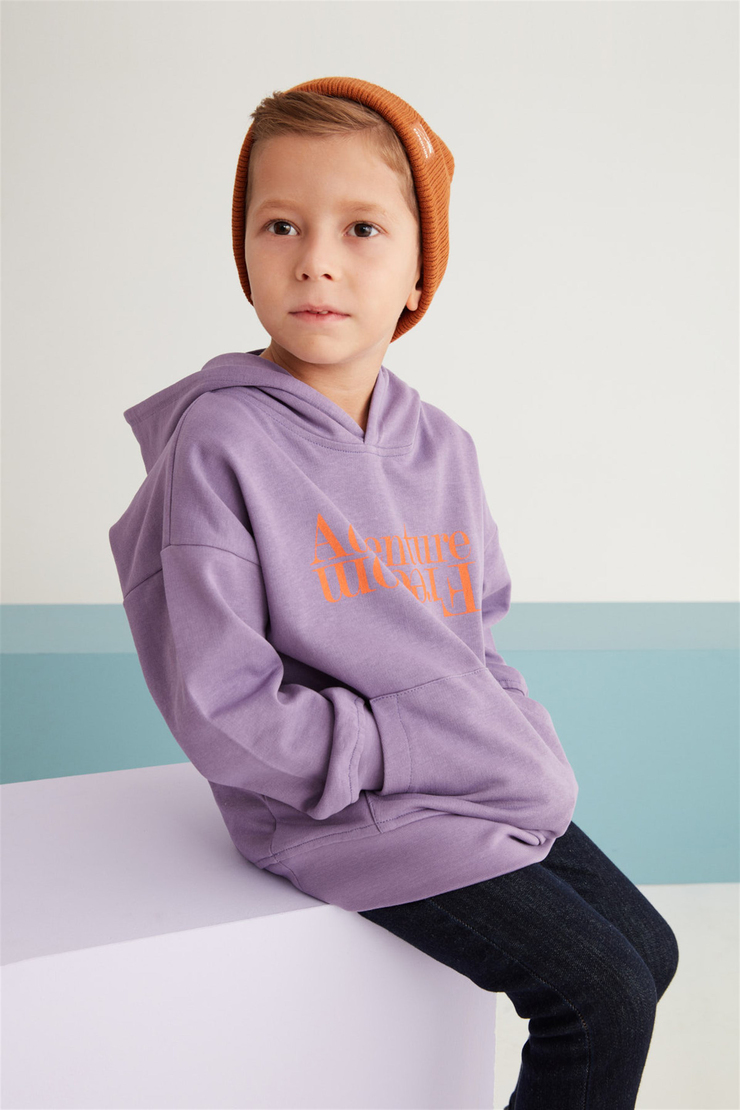 MARC Çocuk Mor Baskılı Kapüşonlu Comfort Fit Sweatshirt