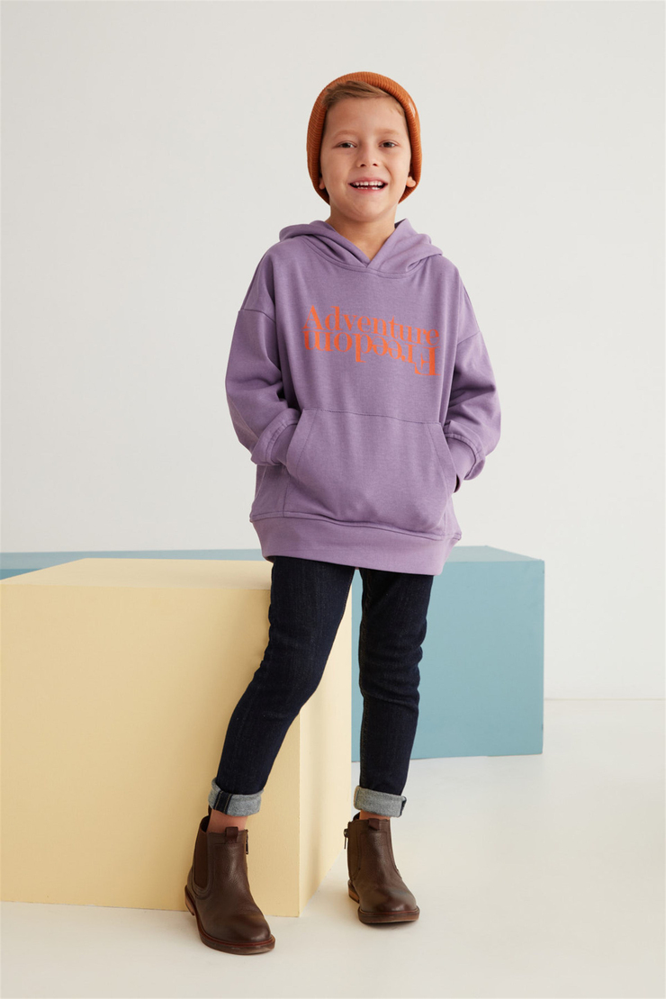 MARC Çocuk Mor Baskılı Kapüşonlu Comfort Fit Sweatshirt