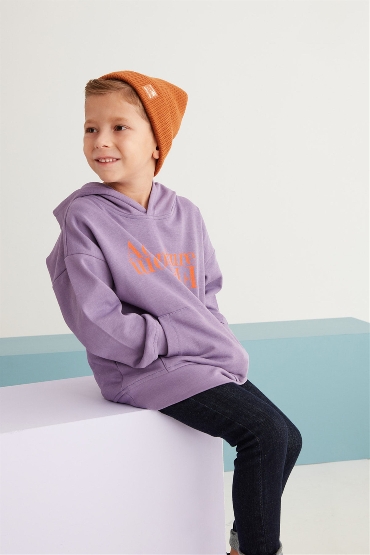 MARC Çocuk Mor Baskılı Kapüşonlu Comfort Fit Sweatshirt