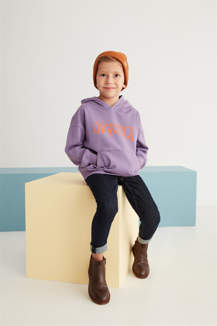 MARC Çocuk Mor Baskılı Kapüşonlu Comfort Fit Sweatshirt